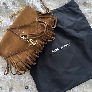 Authentic brown suede YSL leather clutch limited edition